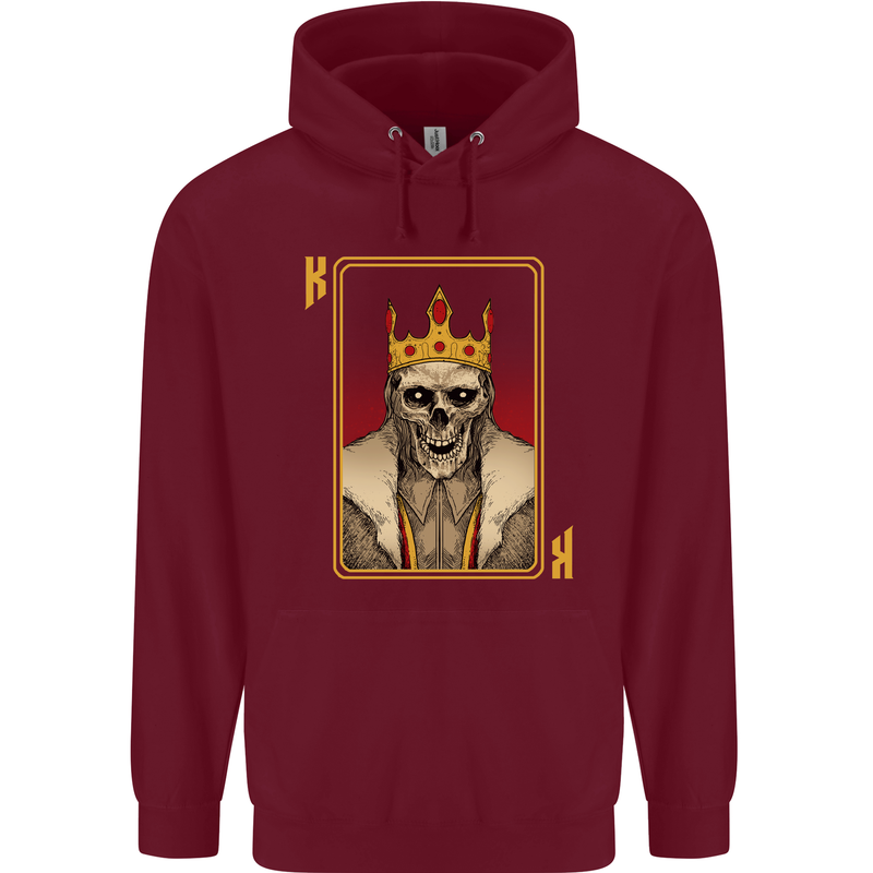 King Playing Card Gothic Skull Poker Mens 80% Cotton Hoodie Maroon