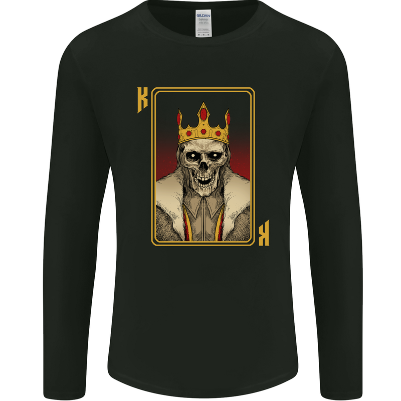 King Playing Card Gothic Skull Poker Mens Long Sleeve T-Shirt Black