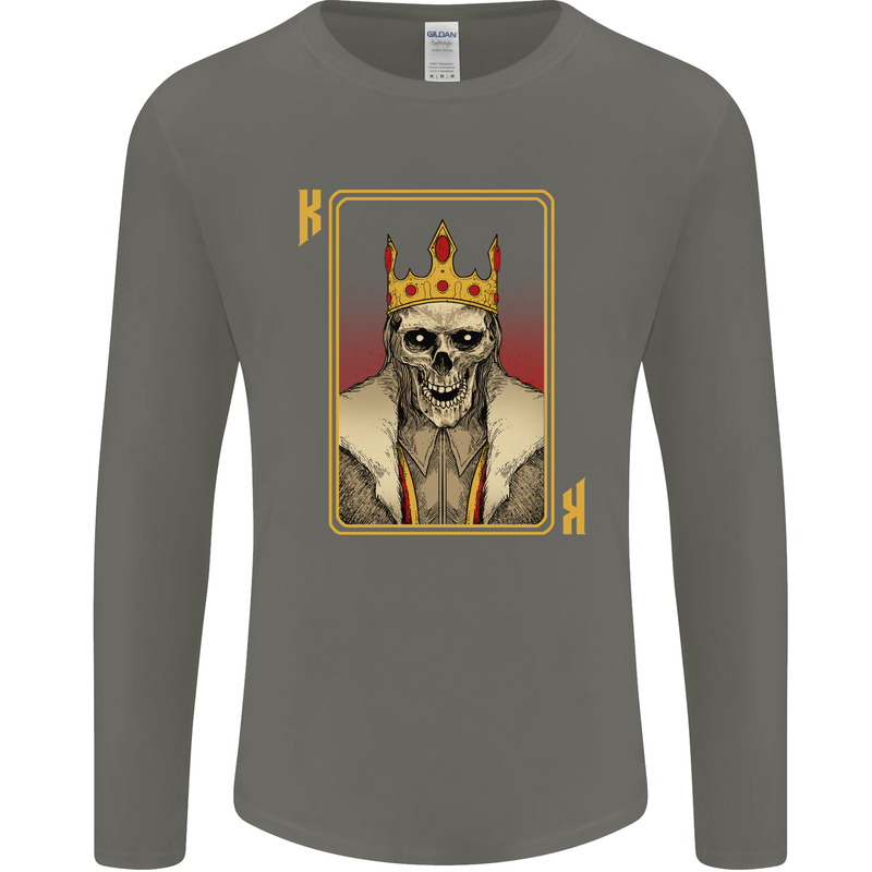 King Playing Card Gothic Skull Poker Mens Long Sleeve T-Shirt Charcoal