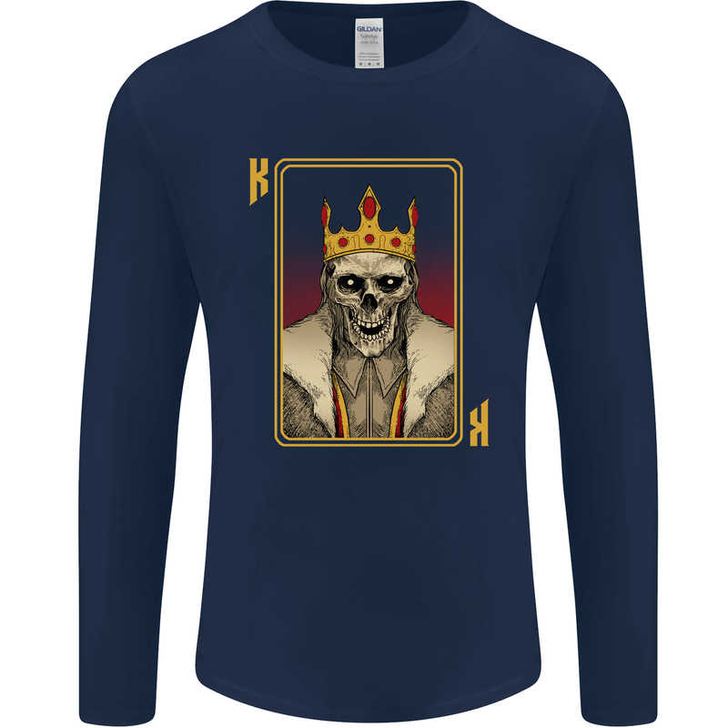 King Playing Card Gothic Skull Poker Mens Long Sleeve T-Shirt Navy Blue