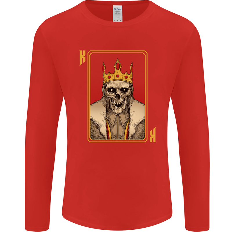 King Playing Card Gothic Skull Poker Mens Long Sleeve T-Shirt Red