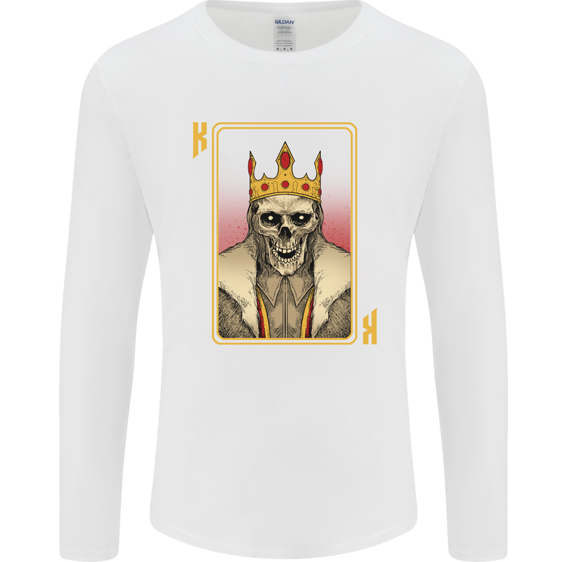 King Playing Card Gothic Skull Poker Mens Long Sleeve T-Shirt White