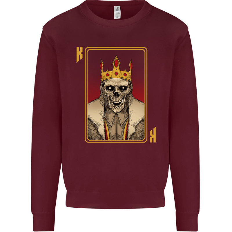 King Playing Card Gothic Skull Poker Mens Sweatshirt Jumper Maroon