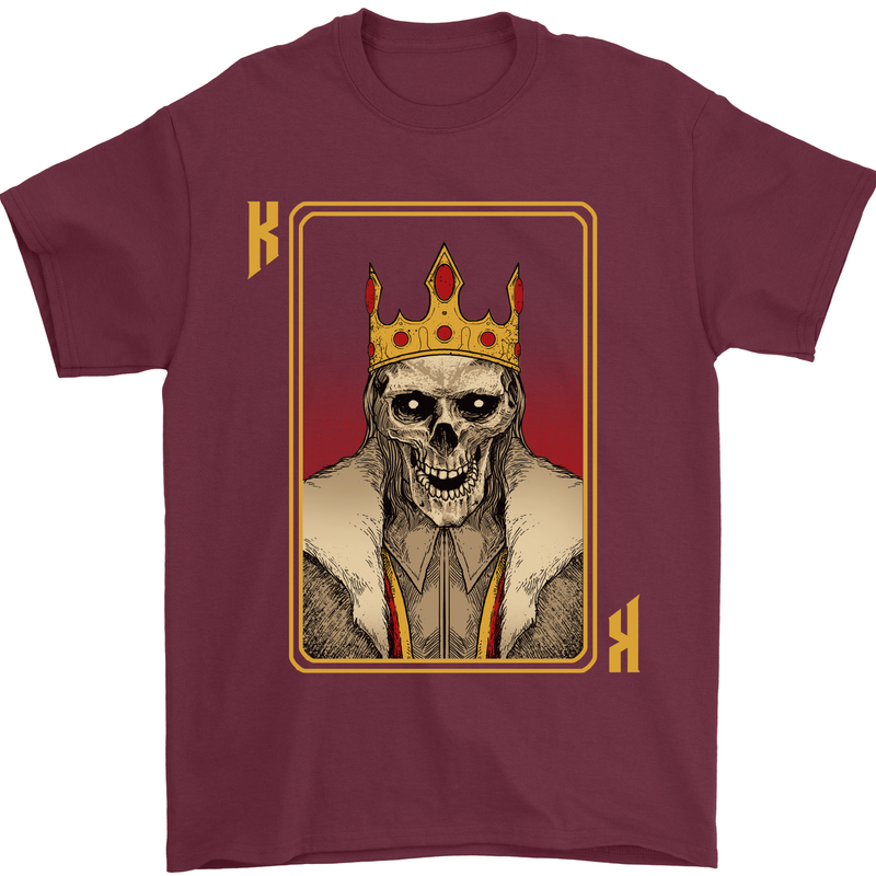 King Playing Card Gothic Skull Poker Mens T-Shirt Cotton Gildan Maroon