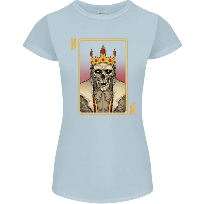 King Playing Card Gothic Skull Poker Womens Petite Cut T-Shirt Light Blue
