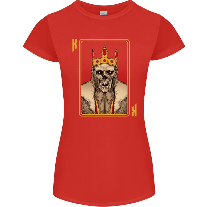King Playing Card Gothic Skull Poker Womens Petite Cut T-Shirt Red