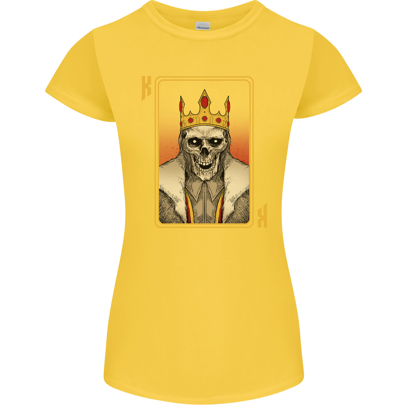 King Playing Card Gothic Skull Poker Womens Petite Cut T-Shirt Yellow