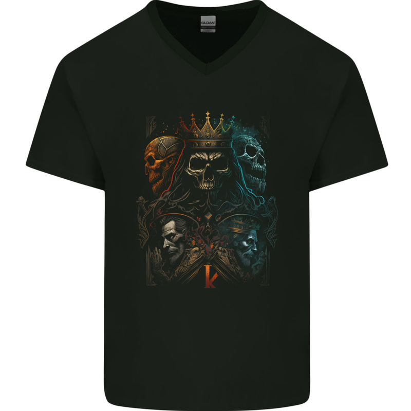King of Kings Gothic Skull Heavy Metal Rock Mens V-Neck Cotton T-Shirt Black