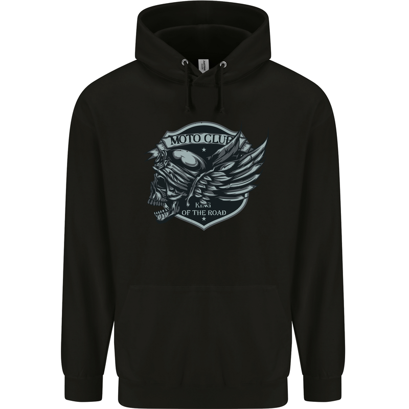 King of the Road Motorcycle Skull Biker Childrens Kids Hoodie Black