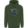 King of the Road Motorcycle Skull Biker Childrens Kids Hoodie Forest Green