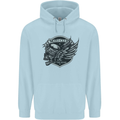 King of the Road Motorcycle Skull Biker Childrens Kids Hoodie Light Blue