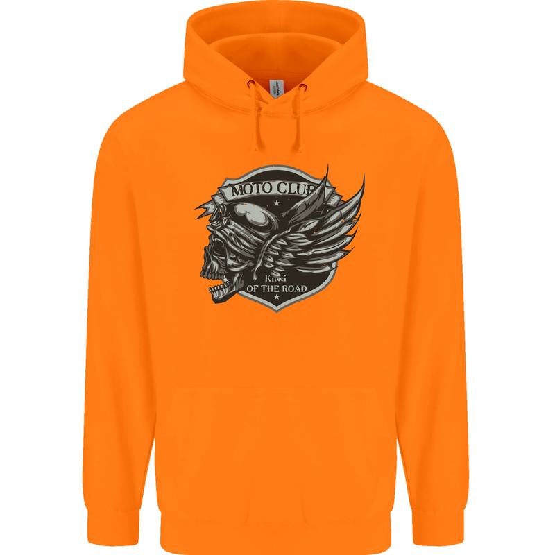 King of the Road Motorcycle Skull Biker Childrens Kids Hoodie Orange