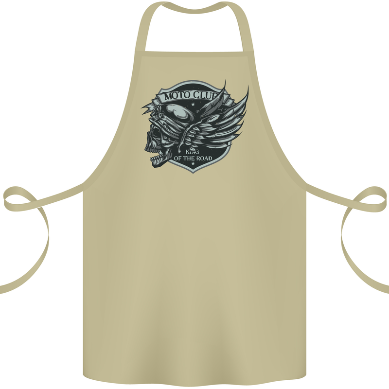 King of the Road Motorcycle Skull Biker Cotton Apron 100% Organic Khaki