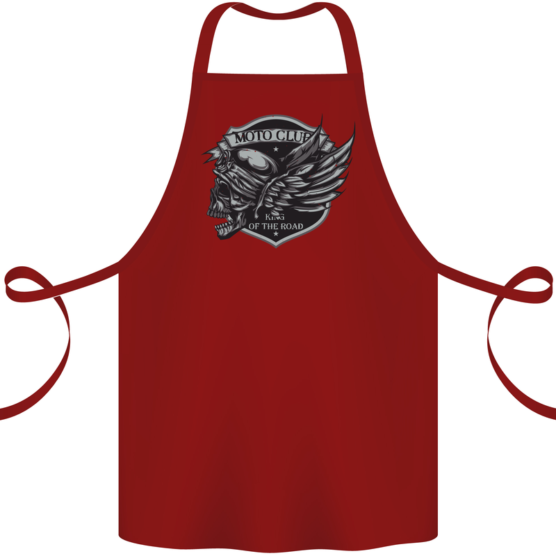 King of the Road Motorcycle Skull Biker Cotton Apron 100% Organic Maroon