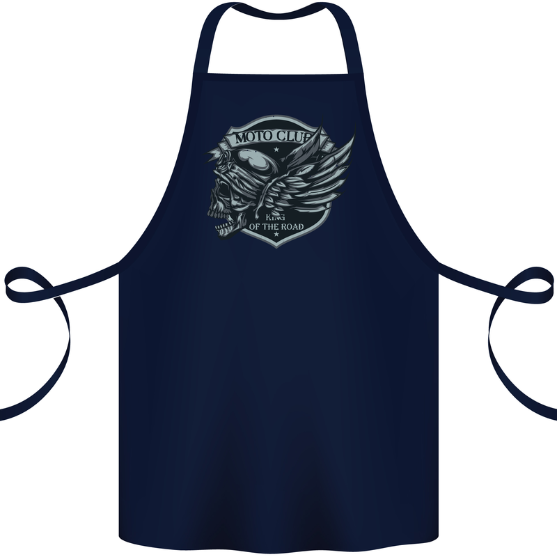 King of the Road Motorcycle Skull Biker Cotton Apron 100% Organic Navy Blue