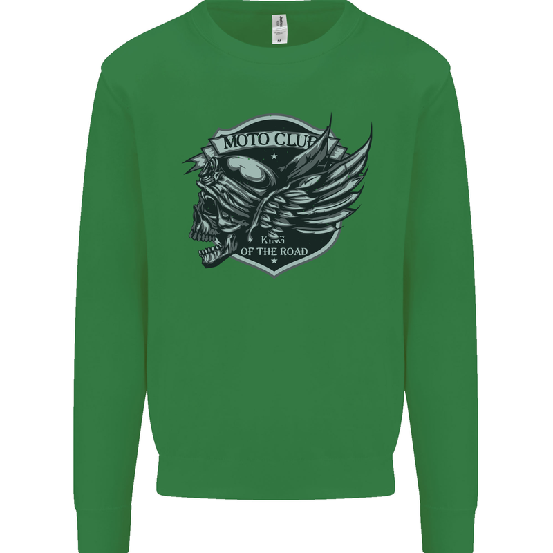 King of the Road Motorcycle Skull Biker Kids Sweatshirt Jumper Irish Green