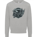 King of the Road Motorcycle Skull Biker Kids Sweatshirt Jumper Sports Grey