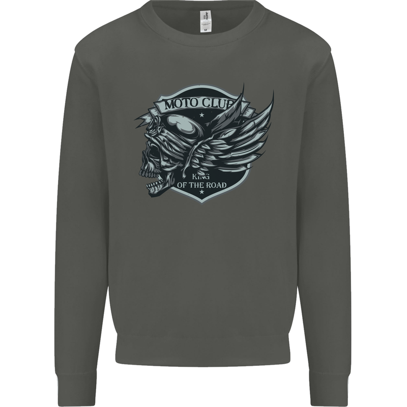 King of the Road Motorcycle Skull Biker Kids Sweatshirt Jumper Storm Grey