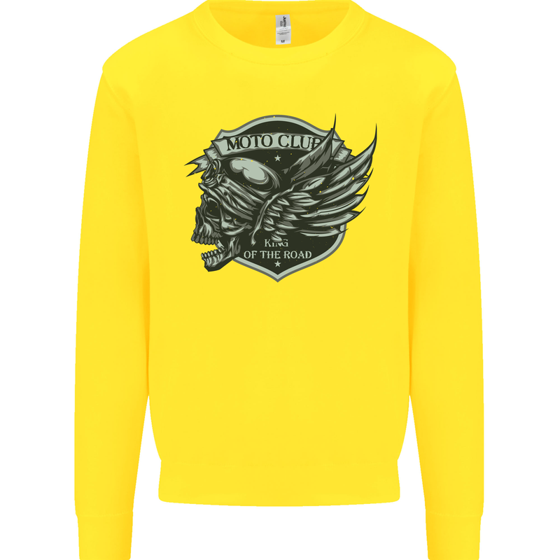 King of the Road Motorcycle Skull Biker Kids Sweatshirt Jumper Yellow