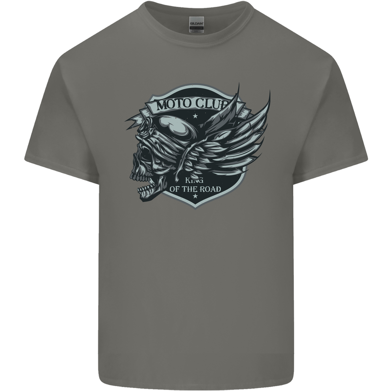 King of the Road Motorcycle Skull Biker Kids T-Shirt Childrens Charcoal