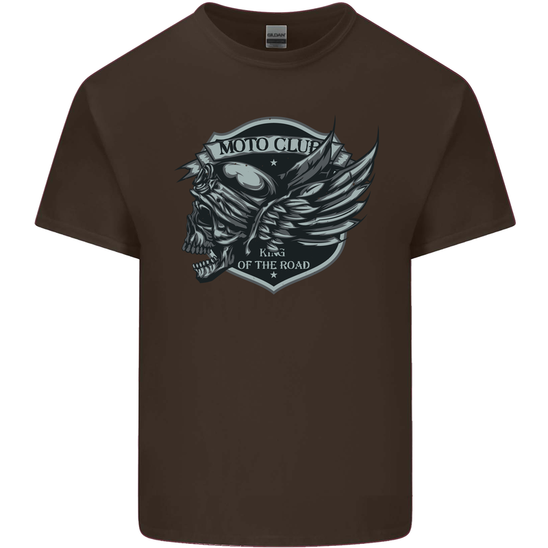 King of the Road Motorcycle Skull Biker Kids T-Shirt Childrens Chocolate