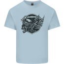 King of the Road Motorcycle Skull Biker Kids T-Shirt Childrens Light Blue