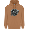 King of the Road Motorcycle Skull Biker Mens 80% Cotton Hoodie Caramel Latte