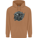King of the Road Motorcycle Skull Biker Mens 80% Cotton Hoodie Caramel Latte