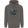King of the Road Motorcycle Skull Biker Mens 80% Cotton Hoodie Charcoal