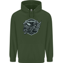 King of the Road Motorcycle Skull Biker Mens 80% Cotton Hoodie Forest Green