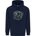 King of the Road Motorcycle Skull Biker Mens 80% Cotton Hoodie Navy Blue