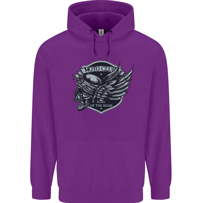 King of the Road Motorcycle Skull Biker Mens 80% Cotton Hoodie Purple