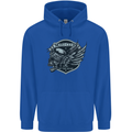 King of the Road Motorcycle Skull Biker Mens 80% Cotton Hoodie Royal Blue