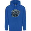 King of the Road Motorcycle Skull Biker Mens 80% Cotton Hoodie Royal Blue