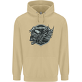 King of the Road Motorcycle Skull Biker Mens 80% Cotton Hoodie Sand