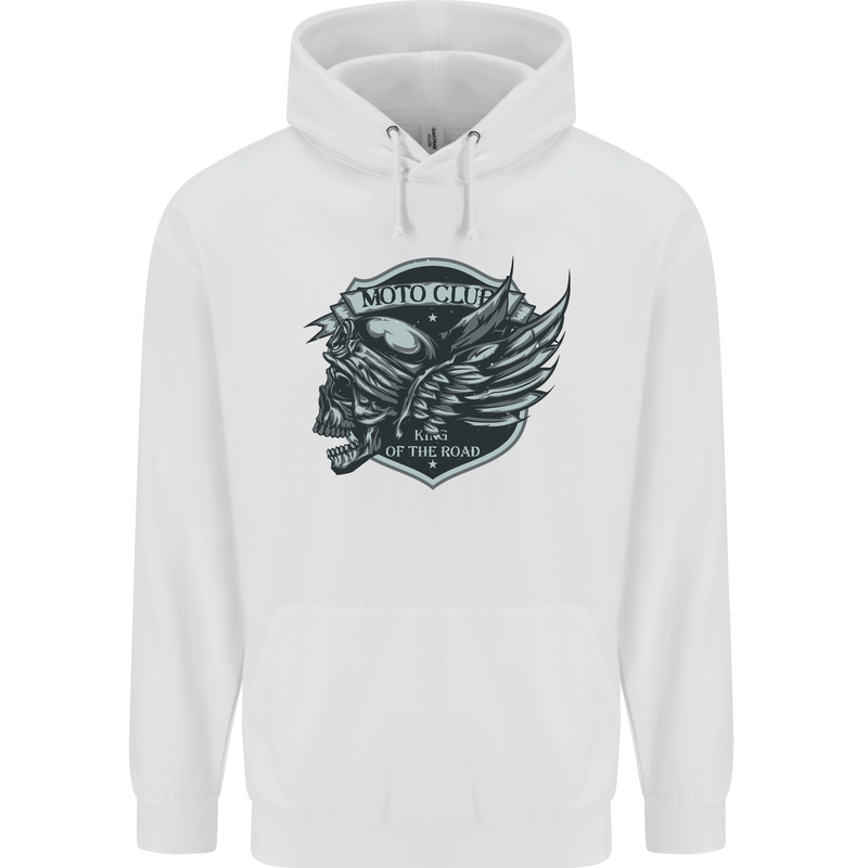 King of the Road Motorcycle Skull Biker Mens 80% Cotton Hoodie White