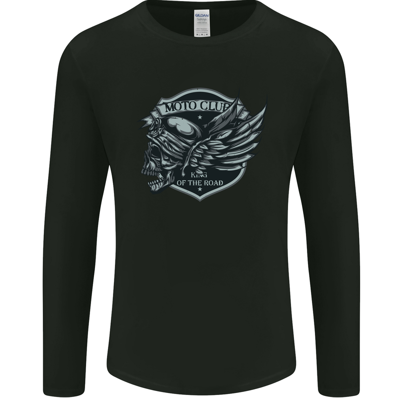 King of the Road Motorcycle Skull Biker Mens Long Sleeve T-Shirt Black