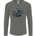 King of the Road Motorcycle Skull Biker Mens Long Sleeve T-Shirt Charcoal