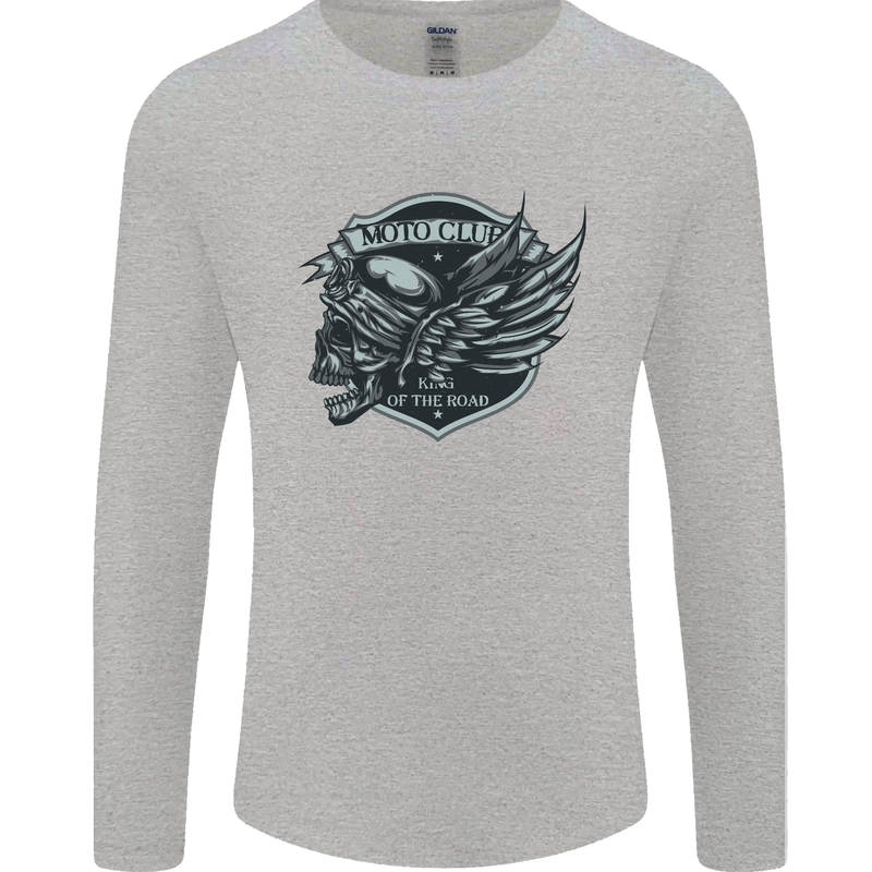 King of the Road Motorcycle Skull Biker Mens Long Sleeve T-Shirt Sports Grey
