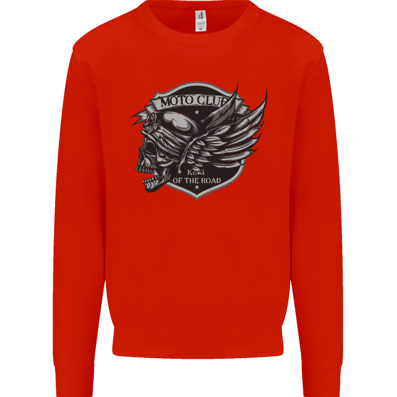 King of the Road Motorcycle Skull Biker Mens Sweatshirt Jumper Bright Red