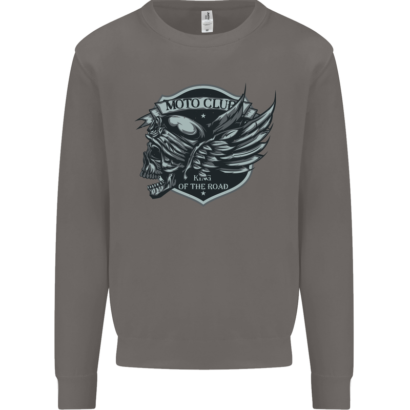 King of the Road Motorcycle Skull Biker Mens Sweatshirt Jumper Charcoal