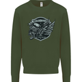 King of the Road Motorcycle Skull Biker Mens Sweatshirt Jumper Forest Green
