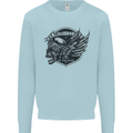 King of the Road Motorcycle Skull Biker Mens Sweatshirt Jumper Light Blue
