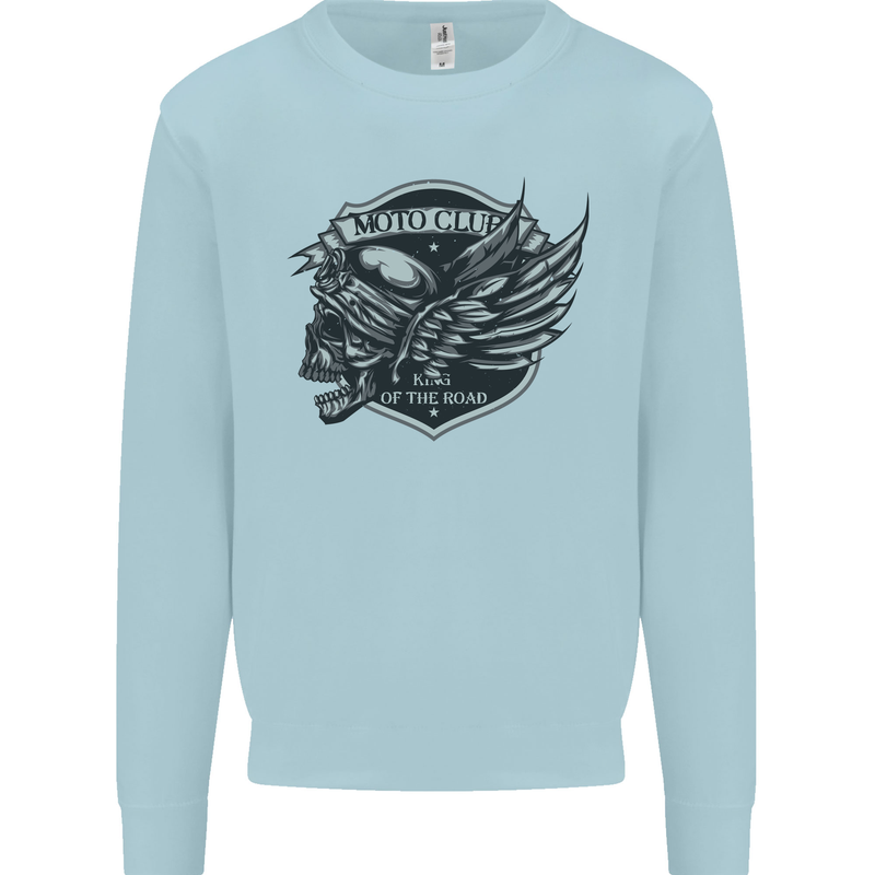 King of the Road Motorcycle Skull Biker Mens Sweatshirt Jumper Light Blue