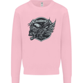 King of the Road Motorcycle Skull Biker Mens Sweatshirt Jumper Light Pink