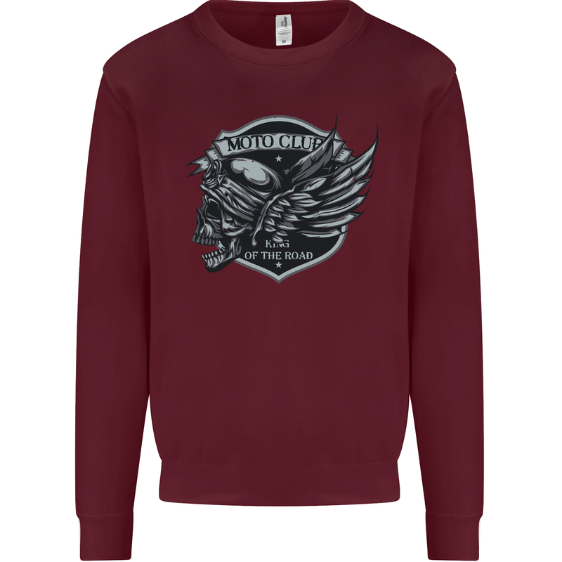King of the Road Motorcycle Skull Biker Mens Sweatshirt Jumper Maroon
