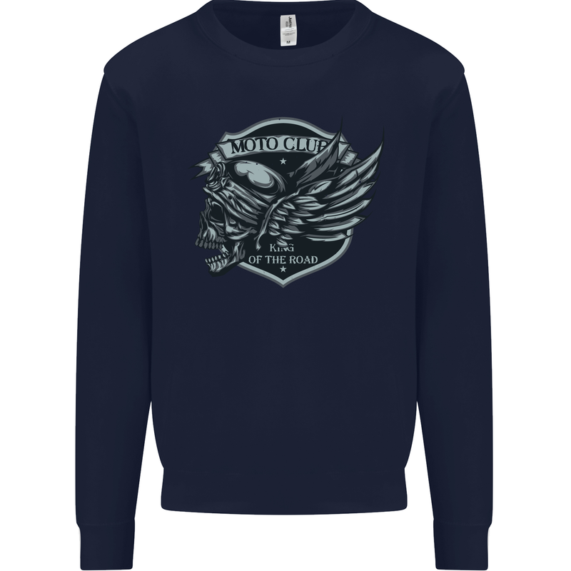 King of the Road Motorcycle Skull Biker Mens Sweatshirt Jumper Navy Blue