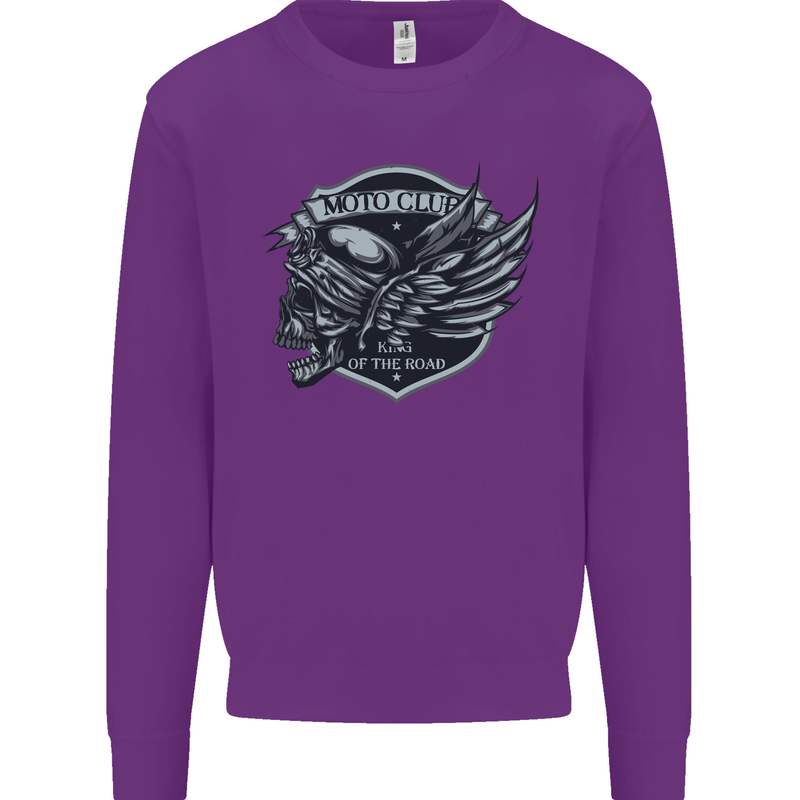King of the Road Motorcycle Skull Biker Mens Sweatshirt Jumper Purple