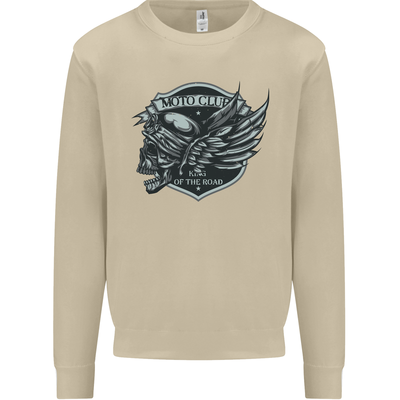 King of the Road Motorcycle Skull Biker Mens Sweatshirt Jumper Sand
