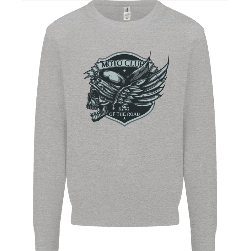 King of the Road Motorcycle Skull Biker Mens Sweatshirt Jumper Sports Grey